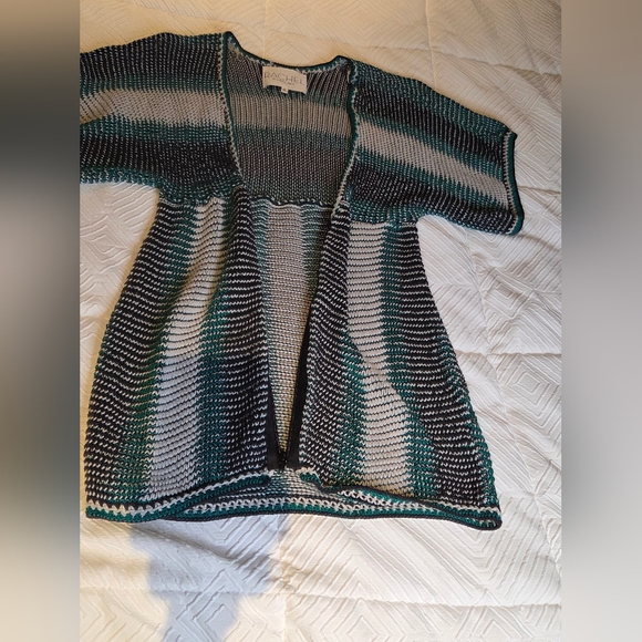 Rachel Roy Open Front Knit Cardigan Short Sleeve Striped Boho Size M - Picture 2 of 10